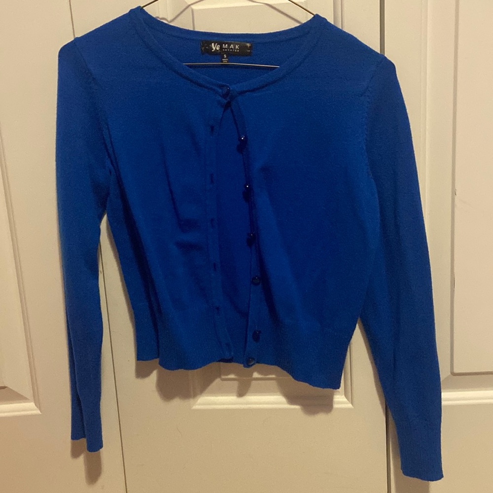 Blue button up sweater